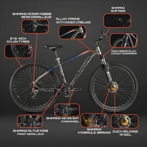 Image of CRADIAC - XC 900 GEN 4 | 24 Gear Cycle for Boys | 27.5 INCH Alloy Cycle for Men | 24 Speed Mountain Bike with Aluminium Frame, Disc Brakes & Zoom Lockout Suspension | Hydraulic Disc Brakes