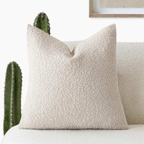 Image of Foindtower Textured Boucle Throw Pillow Covers Accent Solid Pillow Cases Cozy Soft Decorative Couch Cushion Case for Chair Sofa Bedroom Living Room Home Decor, 20 x 20 Inch,Light Beige