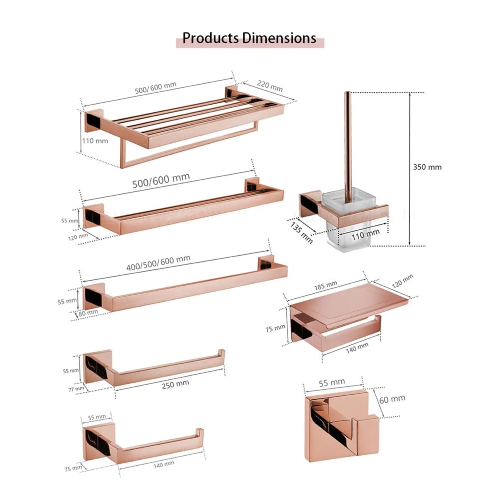 Accesorios de Hardware de baño de Oro Rosa Pulido Barra de Toalla de toallero de baño, Gancho de 1 Pieza, A