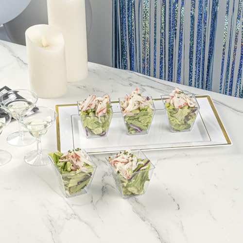 Image of Restaurantware-4 Ounce Mini Kova Cups, 100 Square Small Appetizer Cups - Durable, Disposable, Clear Plastic Parfait Cup, Serve Mousse, Puddings, Or Samples, For Weddings Or Parties
