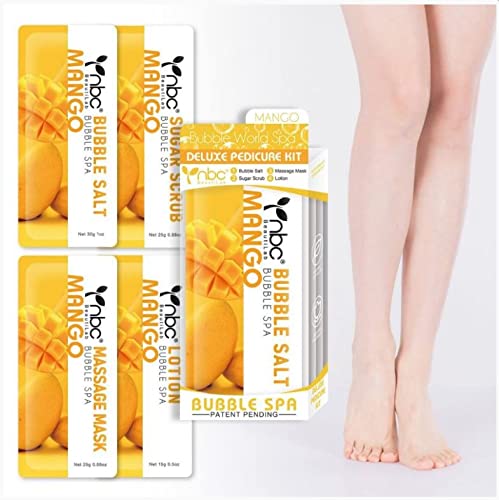 Pedicure Kit Deluxe 4in1 Foot Spa Treatment Bubble Salt Sugar Scrub Massage Cream Mask Lotion, Mango
