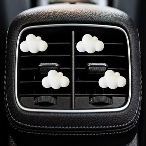 Image of 4 Pcs White Cloud Air Vent Clips, Cute Cloud Car Air Fresheners Vents Clips Car Diffuser Vent Clips Car Interior Decor Charm Cute Accessories Decoration for Women Automobile Aroma Diffusers