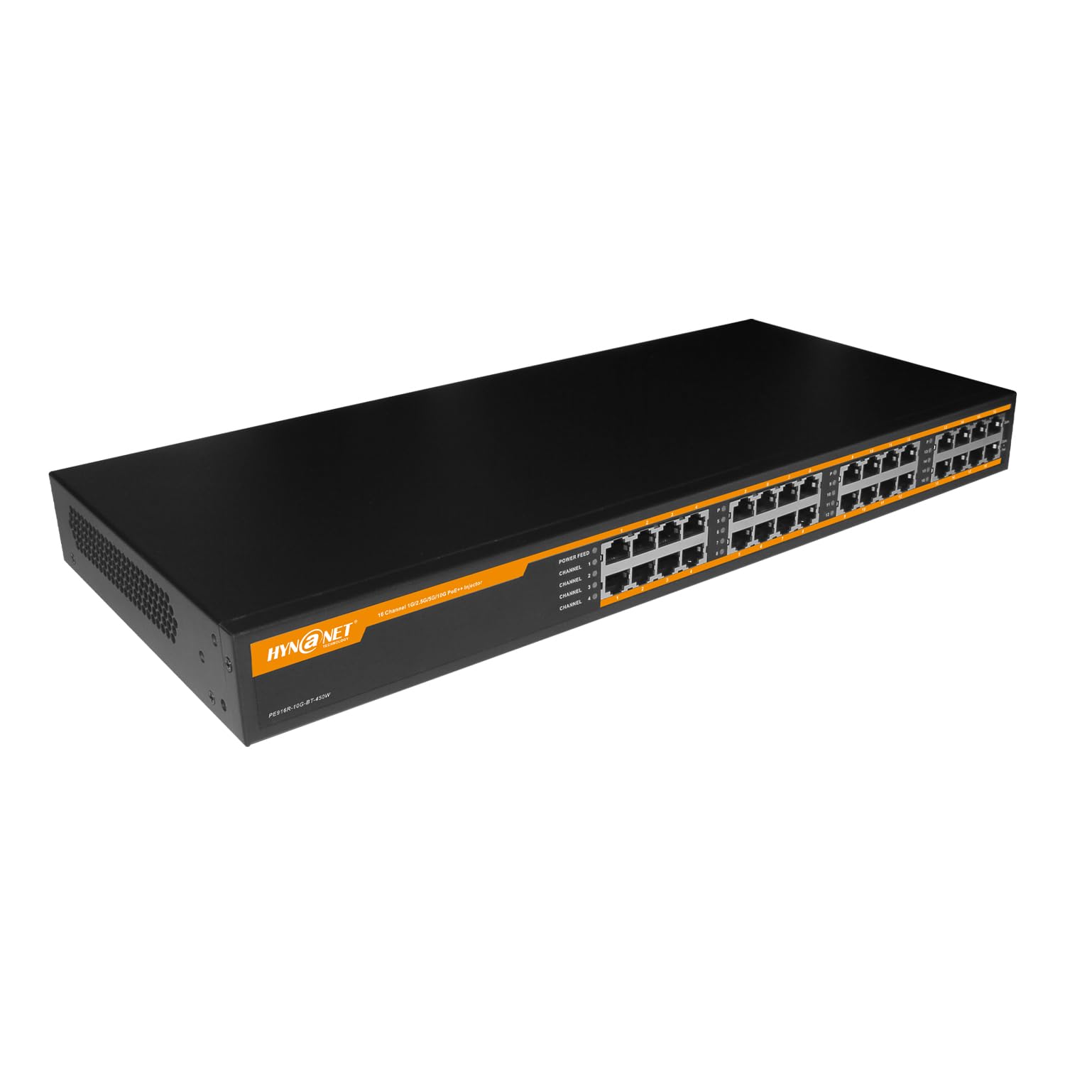 Injecteur PoE++ 16 ports 802.3bt 10G, 16 ports 90 W PoE++@450 W, 1G/2.5G/5G/10 Gbps PoE++ Midspan (modèle : PE916R-10G-BT-450W)