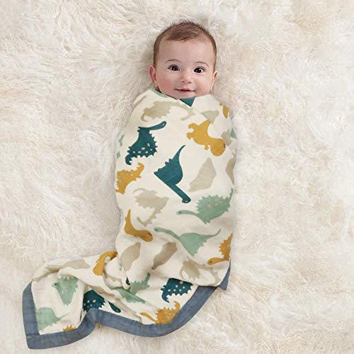 Image of Kassy Pop Printed 6 Layer Bamboo Muslin Blanket Cum Swaddling Towel for Baby, Toddlers | 70% Bamboo, 30% Cotton | AC Quilt, Multi-Purpose Blanket | 110cm x 110cm (Dino Print)