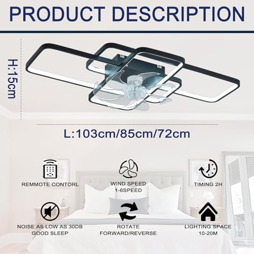 Plafonnier réversible silencieux blanc 85 cm avec télécommande et intensité réglable
