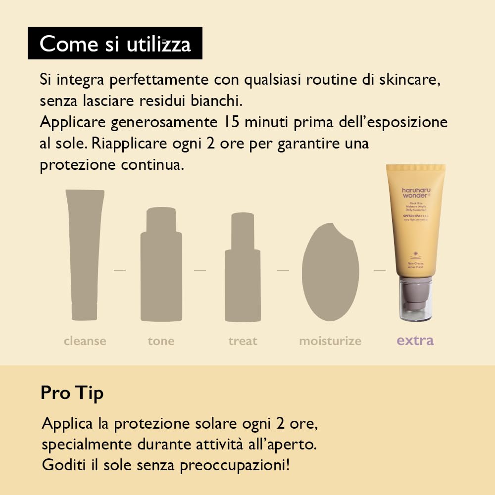 haruharu wonder Black Rice Moisture Airyfit Daily Sunscreen, Effetto Setoso, Non-grasso, Senza residui bianchi, 50ml