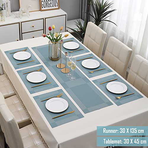 Image of HOKIPO PVC Placemats with Table Runner for Dining Table 6 Seater (AR4257)