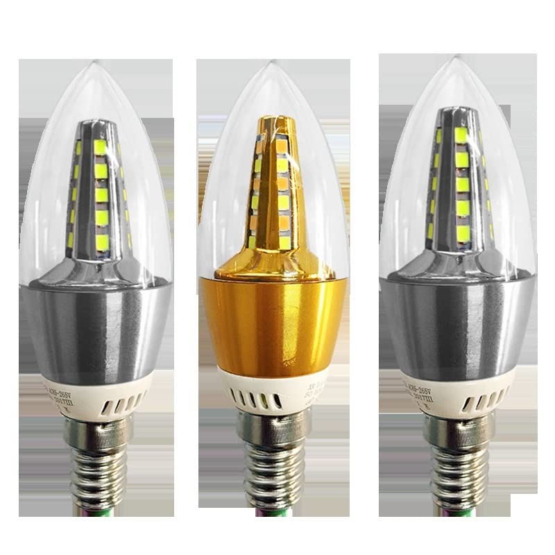 Luz del hogar 20 unids/lote bombilla de vela LED dorado/plateado E14 tornillo maíz luz araña de cristal fuente de luz(Tri-colour,E14 Golden-C 7W)