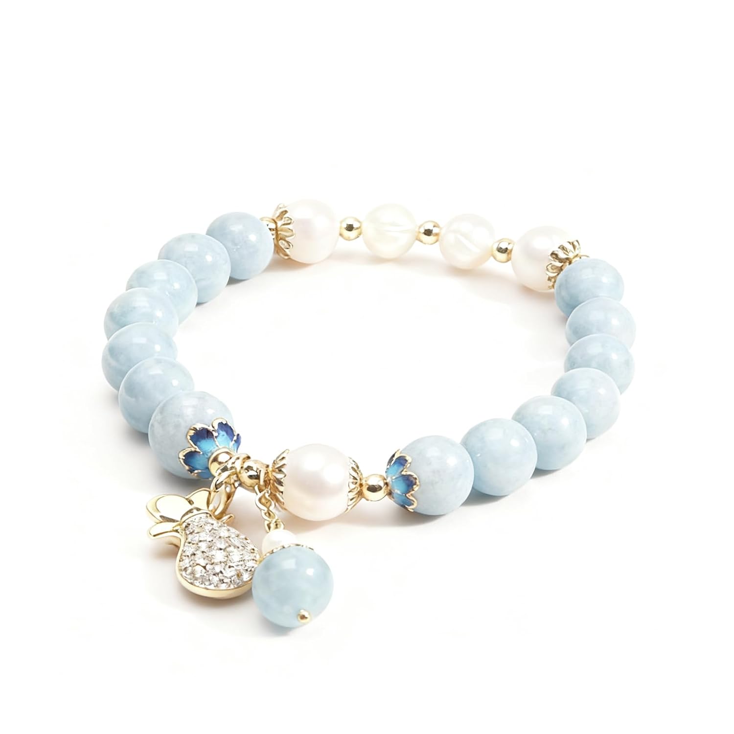 RITIM Natural Aquamarine Bracelet for Women, Lucky Charm Healing Crystal Stone Bracelet with Pearl, Positive Energy Good Luck Jewelry Gift for Friends, Sister, Daughter, Her