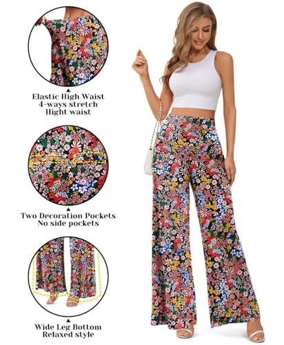 JZC Women's Palazzo Lounge Pants Stretchy Wide Leg Casual Pants Comfy High Waist Flowy Pants S-3XL
