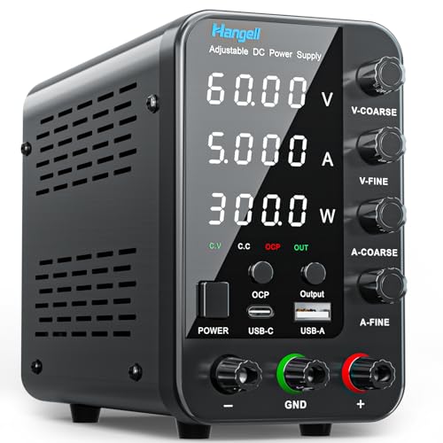 DC Power Supply Variable, 60V 5A Bench Power Supply with Encoder Coarse & Fine Adjustments Knob, Adjustable Switching Regulated lab Power Supply with 5V 3.6A USB & Type-C Quick-Charge