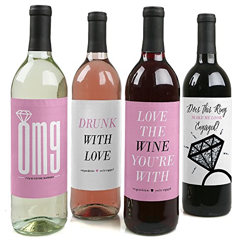 Big Dot of Happiness Omg, You're Getting Married - Engagement Party Gift for Women - Wine Bottle Label Stickers - Set of 4