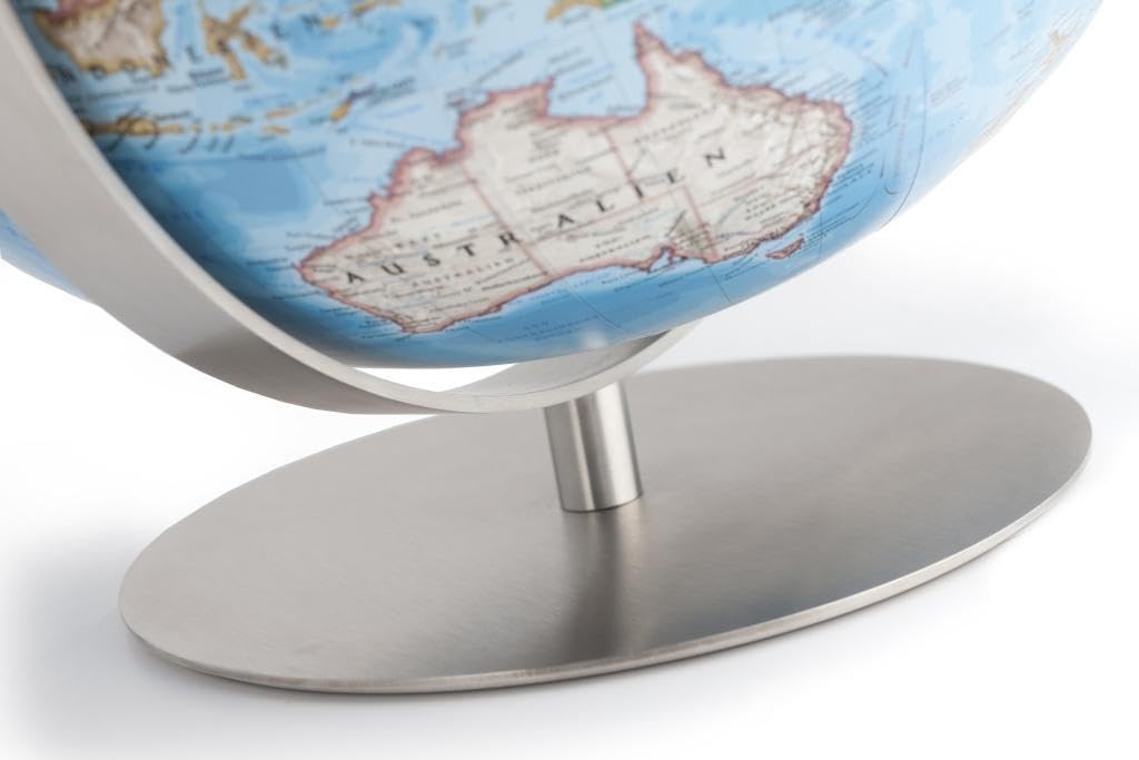 Fusion 3703 Classic: Leuchtglobus 37 cm, klassische Kartografie von National Geographic, Meridian und Fuß aus gebürstetem Edelstahl (Klassischer Globus)