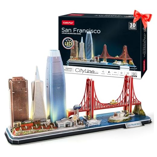 CubicFun 3D Puzzles for Adults Kids LED San Francisco Cityline Collection Model Kits, Lighting Architecture Toys Gifts for Women Men, Golden Gate Bridge, 555 California Street and Other SF Landmarks