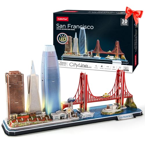 CubicFun Puzzle 3D LED San Francisco Cityline Maquetas para Construir Adultos Niños Kits de Construcción de Iluminación, El Puente Golden Gate, 555 Calle California y Otros Monumentos de SF