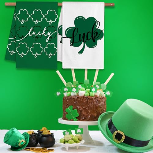 Image of FUTBU St Patricks Kitchen Towels, Green Clover Shamrock Lucky St. Patrick's Day Dish Towels Set of 4 Kitchen Decor, 16x24 Inch Holiday Seasonal Decorations