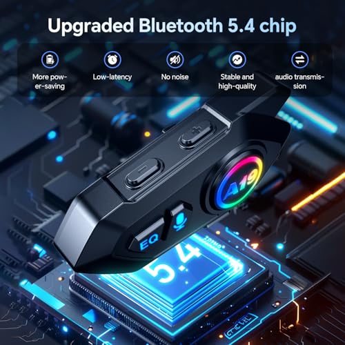 Image of Motorcycle Helmet Bluetooth Headset, Outdoor Wireless Bluetooth 5.4 Headphone Speakers Noise Cancellation Intercom Communication Systems with IPX6 Waterproof /Strong Bass