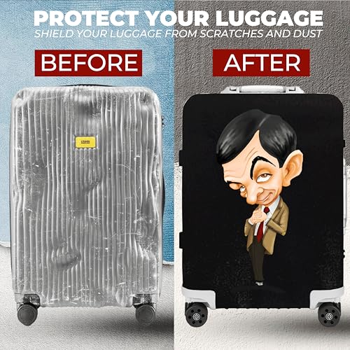 Image of WanderWraps Spendex Polyester Protective Luggage Cover | Hard Luggage Trolley Bag Cover | Washable | Dust Proof | Stretchable | M - 24 inch | Mr Bean