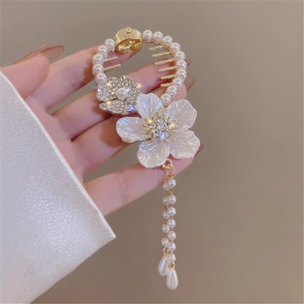 JFDBGU Fiore del tè Conchiglia Nappa di Cavallo Bottone Fermaglio for Capelli Perla Strass Versione Coreana Fermaglio for Capelli Piastra Testa Pillola Copricapo for Capelli