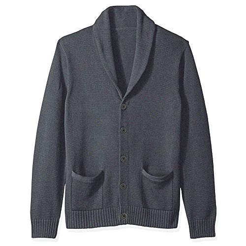 Men's Shawl Collar Cardigan Sweaters Casual Slim Fit Knit Button Up with Pockets (Dark Grey, M)