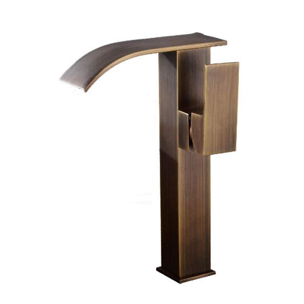 Mitigeur de lavabo cascade haut en laiton antique monotrou rétro