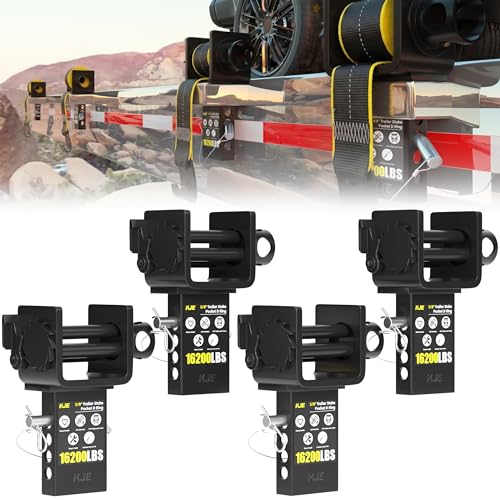 KJE 4 Pack Upgraded Trailer Stake Pocket Winch, Anti-Loss Heavy Duty Flatbed Winch, 16500 LBS Capacity, Compatible with 4 Inch Ratchet Straps for 2x4 Inch Stake Pockets & Flatbed Trucks
