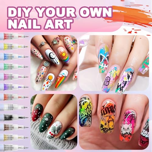 Image of Nail Art Pens Set, 12 Color 0.5 MM Nail Art Markers Nail Polish Pens Drawing Painting Point Liner Painted Kit, Waterproof and Quick-drying Nail for DIY Design Manicure Tools