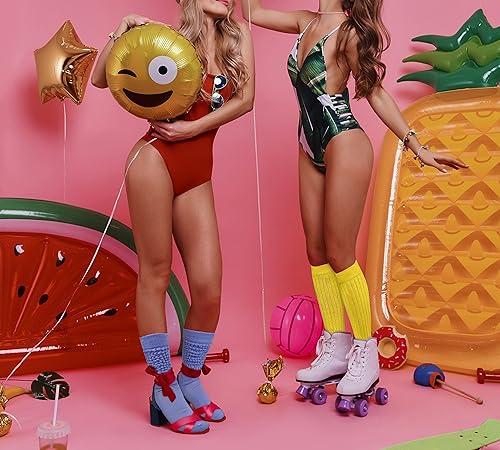 Image of Violet Mist women slouch socks thick colored knee high scrunch socks long stacked sock boot 80s 90s Novetly