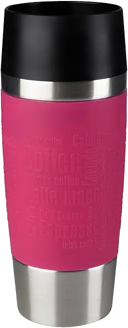 Emsa Travel Mug Classic Thermobecher, 360 ml, Isolierbecher hält 4h heiß, 8h kalt, 100 Prozent dicht, auslaufsicher, Quick-Press-Verschluss, 360 Grad-Trinköffnung, Kaffeebecher to go, Himbeer, 513550