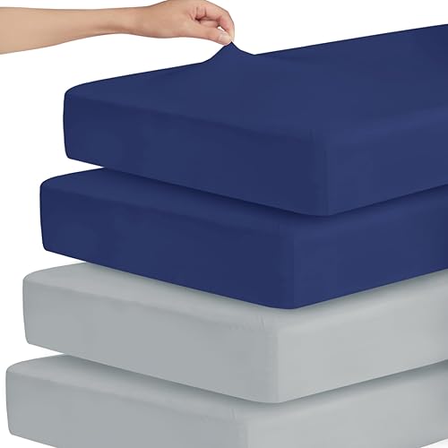 Miniatura 7 de Sábanas elásticas para cuna para niños o niñas, paquete de 2 sábanas ajustables para cuna estándar y colchón de niño pequeño de 52 x 28 pulgadas,
