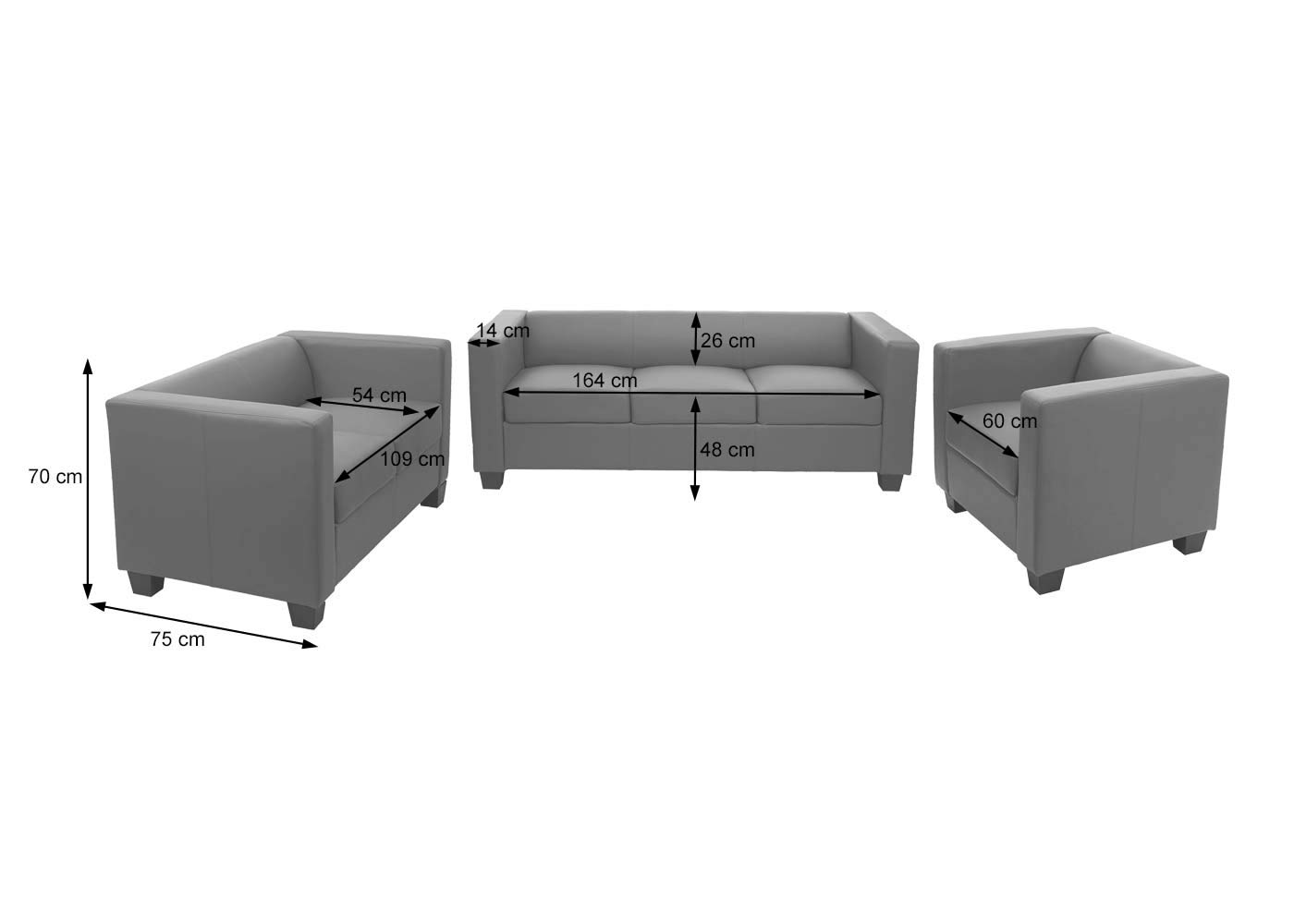 3-2-1 Sofagarnitur Couchgarnitur Loungesofa Lille - Kunstleder, coffee