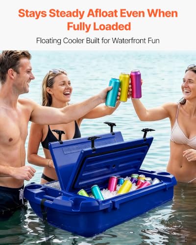Image of VEVOR Floating Cooler 40 QT Floating Ice Chest with Wheels & Tow Rope, Premium LLDPE Amphibious Beverage Cooler for Water & Land, Stable Cruising on Lake, River, Seashore, Beach, Kayak