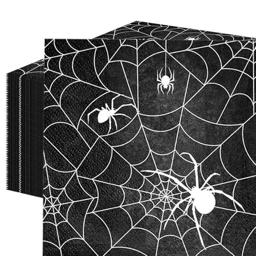 50 Count Halloween Spider Web Paper Napkins Disposable Black Scary Spiderweb Party Napkins for Trick-or-Treat Horror Haunted House Spooky Birthday Gatherings Cobweb-Themed Table Decorations