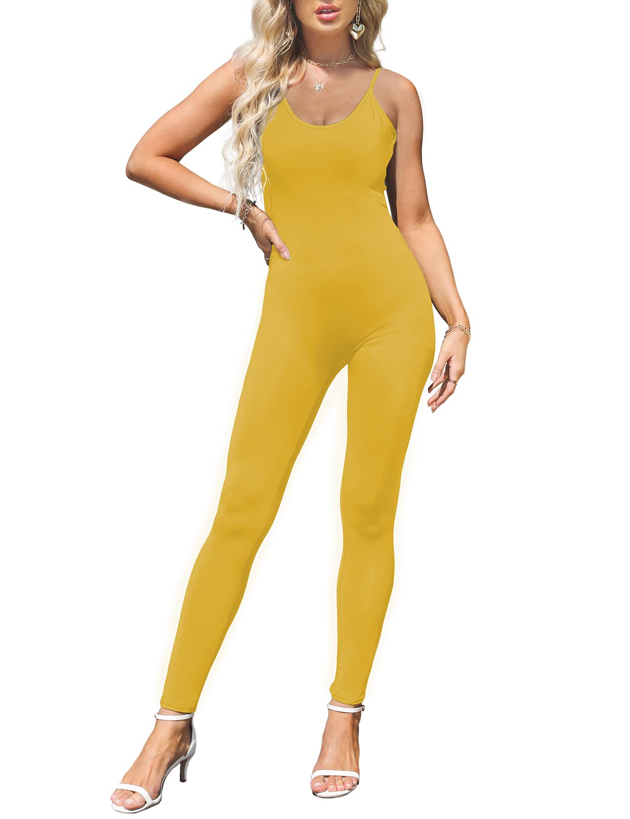 Amilia Womens Spaghetti Strap Bodycon Tank One Piece Jumpsuits Rompers Playsuit