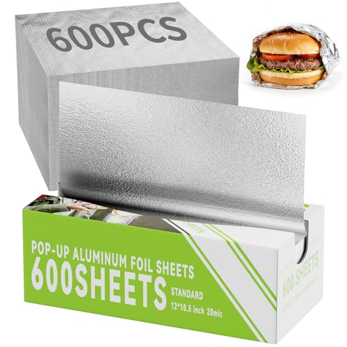600 Count Pre-Cut Aluminum Foil Sheets 12 x 10.5 Inch Pre Cut Aluminum Foil sheets for Restaurant Use Disposable Foil Sheets for Food Hot Dogs and Sandwiches