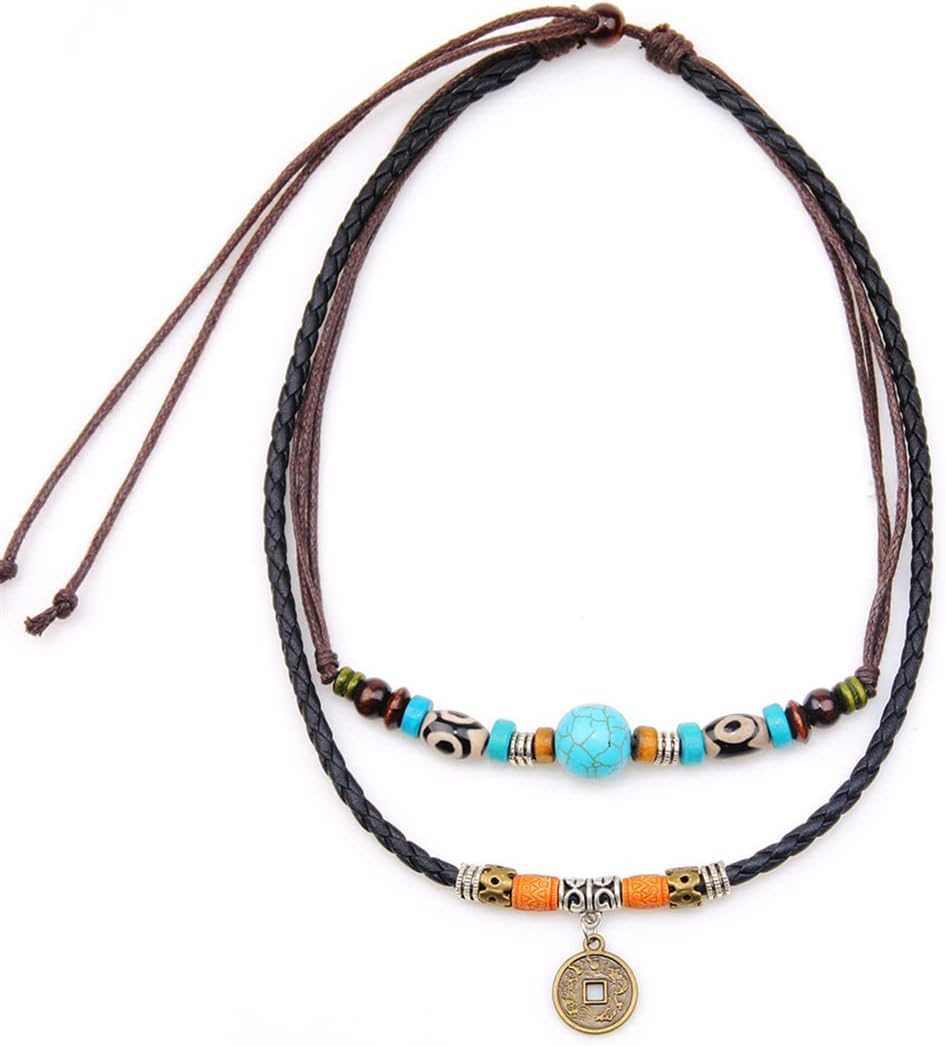 INMOFN2 Pieces Wolf Shark Tooth and Cross Necklace for Women Men,Adjustable Double PU Leather Cord Necklace
