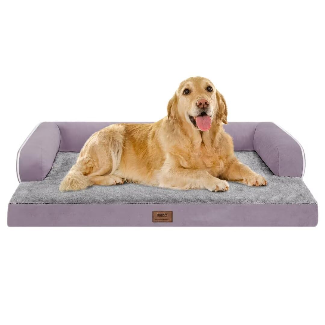 Orthopedic Large Dog Bed Washable, Dog Beds with Washable Removable Cover, XLarge Orthopedic Sofa for XLarge Dogs, Waterproof Pet Beds and Non-Slip Bottom, Extra Purple Large Pet Bed