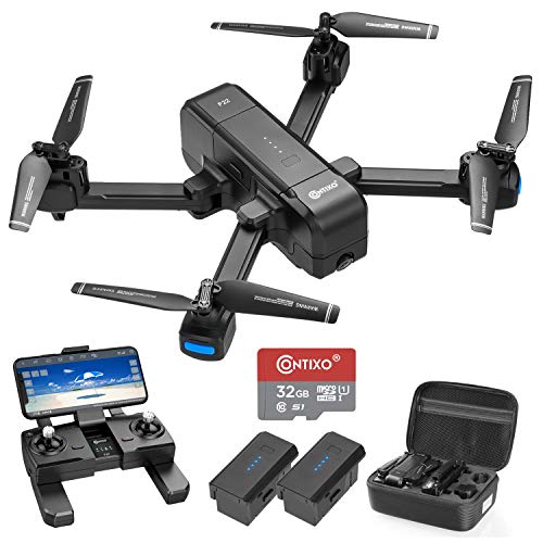 Contixo 4K GPS Quadcopter Drone with HD FPV Camera Live Video for Adults, Kids, Beginners, 4K FHD Gimbal Camera, Gesture Control, GPS Auto Return, Follow Me, 32 GB SD Card, Custom Case & 2 Batteries