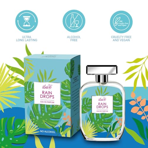 Image of Iba Eau De Parfum - Rain Drops, 100 ml, Perfume Spray | Long Lasting Aqua Fragrance for Women | Skin Friendly Fresh Perfume for Everyday Fragrance | Alcohol-Free | Halal Certified & Vegan