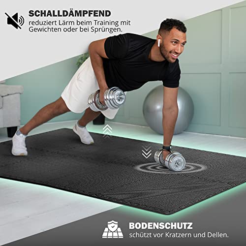 Image of bemaxx Gym Mats Set - EVA Interlocking Foam Floor Tiles (12.6 inchx12.6 inchx0.4 inch) Protective Gym Flooring Sports Home Workout Exercise Mats Puzzle Garage Fitness Play-Room Pool Treadmill Bike, 54 pcs, 54sqft