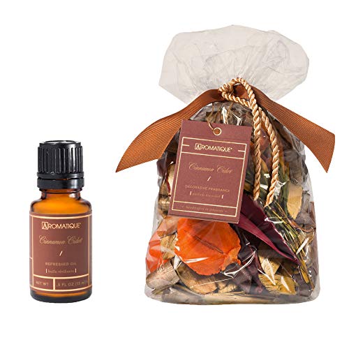 Aromatique Decorative Potpourri - Cinnamon Cider 8oz Bag and Cinnamon Cider Refresher Oil 5-fl. oz. (15ml) Featuring a Gute Carrying Bag (3 Piece Bundle)