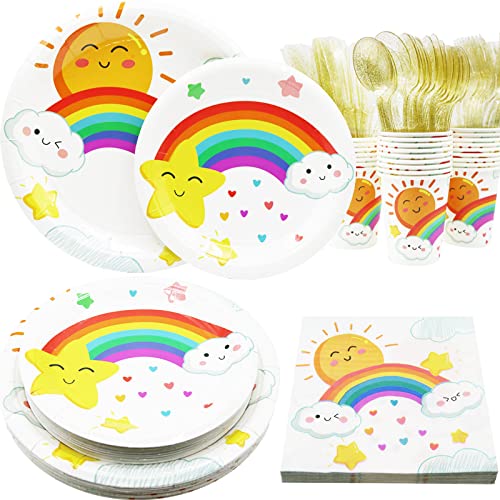 Decodinli Rainbow Party Supplies Serves 25, Rainbow Birthday Party Decorations, Rainbow Baby Shower Plates And Napkins Set, Rainbow Disposable Paper Plates, Rainbow Theme Party Tableware Set #TOP7