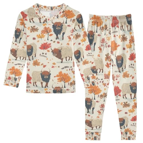 senya Highland Cattle Tree P Pajamas Set Long Sleeve Soft Cotton Sleepwear 2 Piece