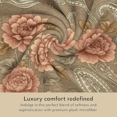 Image of Signature All Season Double Bed Blanket | Super Soft Plush, Lightweight & Cozy | 220 x 240 cm | 2.5 kg | Multi-Color Vibrant Print | Ideal for Winter, AC Use & Gifting (Vintage Rose Grey)