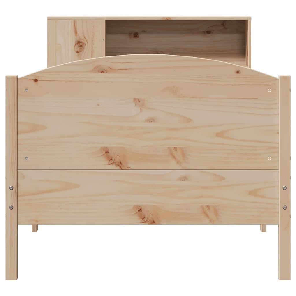 lite drewno sosnowe z regałem na książki 75x190 cm Brąz | Łóżko sosnowe z regałem 75x190 cm, drewniane łóżko z półkami, bez materaca, stelaż lity