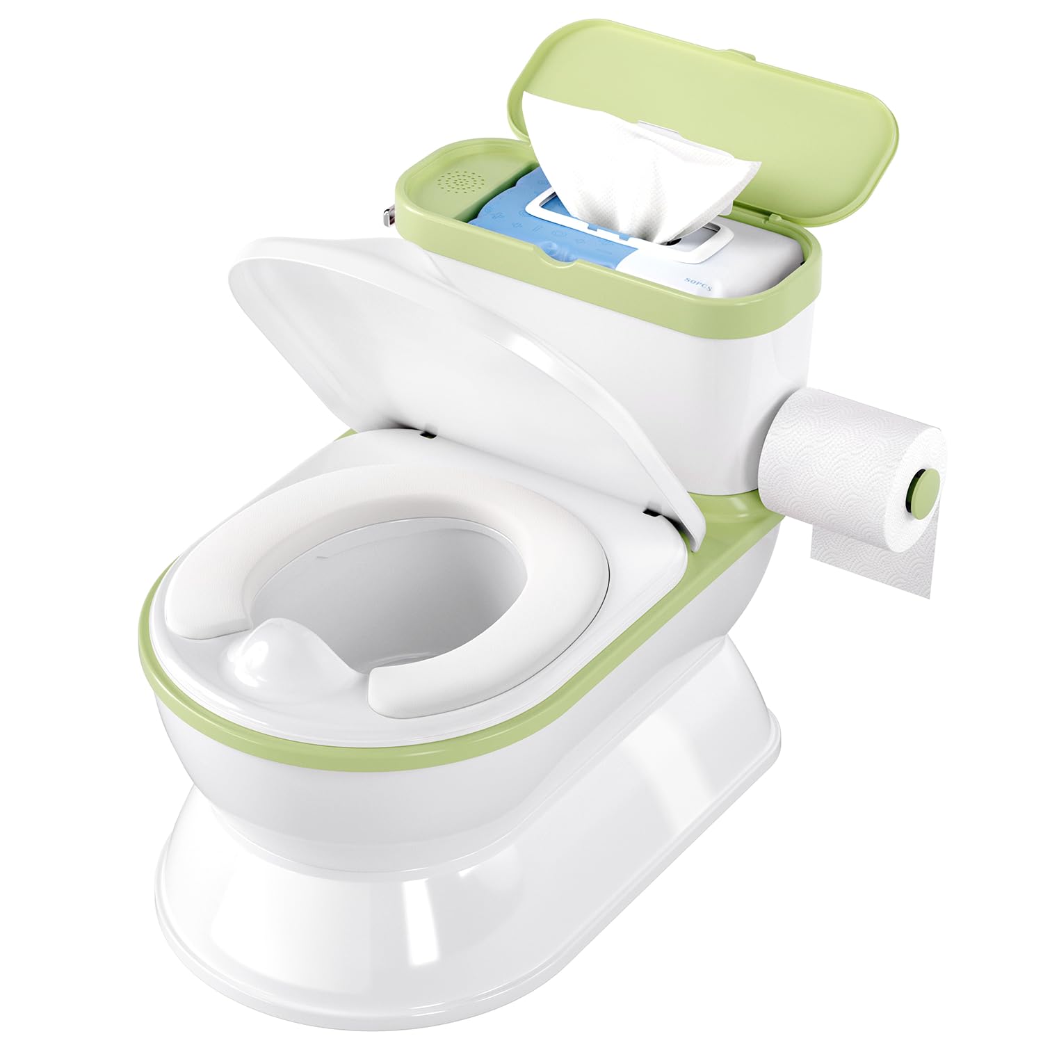 CheerTry 2-in-1 Toddler Potty Training Toilet - Larger Potty Chair & Detachable Training Seat for Boys & Girls Ages 1-3 with Flushing Sound, Wipes