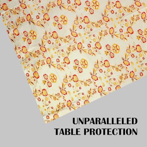 Image of Dakshya Industries PVC Waterproof Withoutlace Dining Table Cover (Size - 54X78 Inch) Rectangle 6 Seater Heat Rasistant, Gold Flower