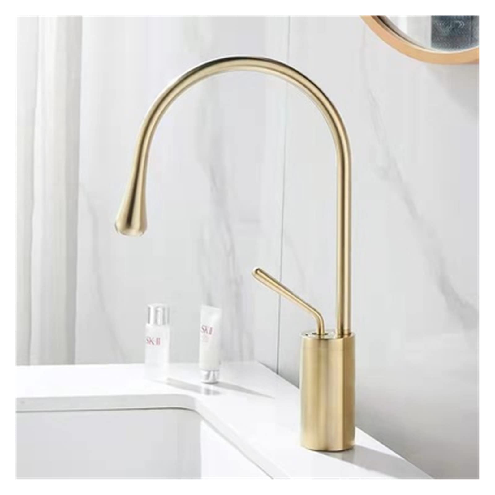 Robinet de lavabo à levier unique mitigeur en laiton brush gold short