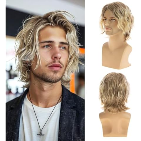 Beweig Men's Short Blonde Curly Wig Cover