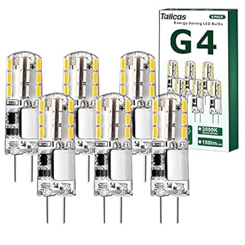 Foto di Tailcas G4 LED 12V Lampadina, 1.5W G4 Lampadine Equivalente a 20W Lampade Alogena,180Lumen, Bianco Caldo 3000K, Non Dimmerabile, Nessun Sfarfallio, 6 Pezzi